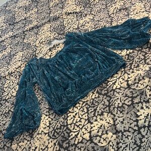 Teal Velvet Bell Sleeve Top